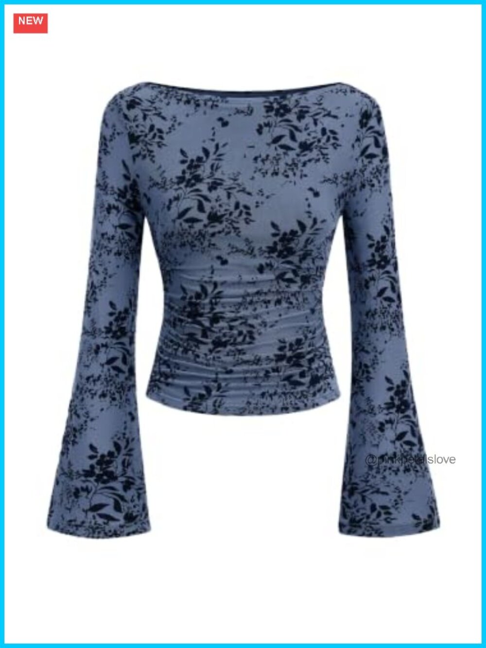 Women's Mesh Bell Sleeve Crop Top with Floral Pattern